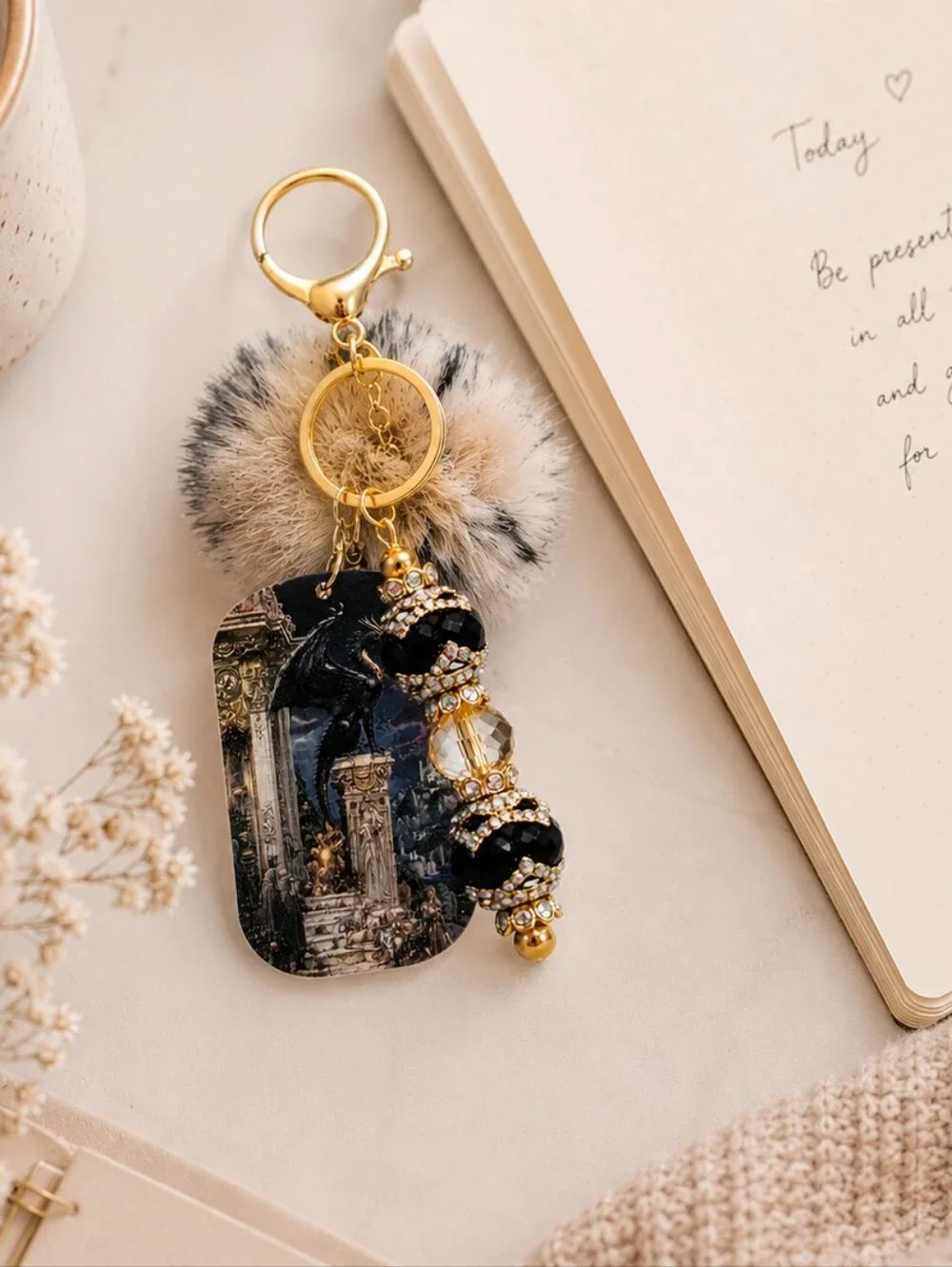 Fantasy Dragon Keychain | Handmade Beaded Gothic Keychain Charm